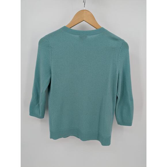 EUC 100% Cashmere Talbots Sweater size SP Teal Aquamarine Super Soft 3/4 Sleeve - Picture 3 of 5